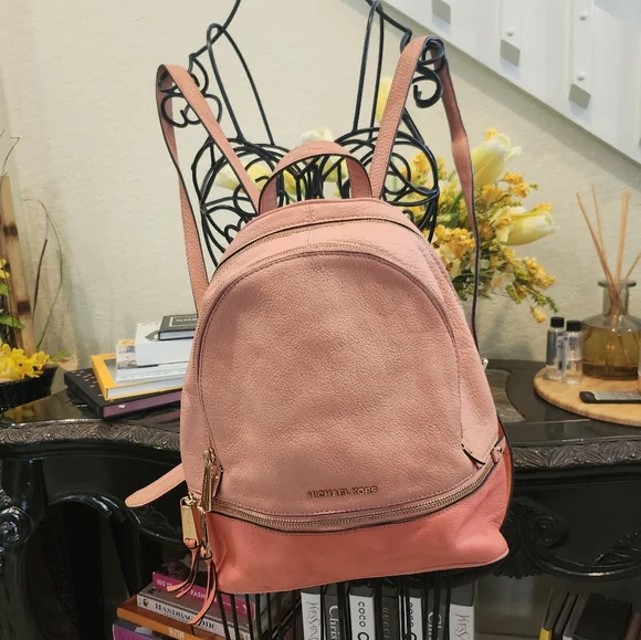 MICHAEL KORS RHEA ZIP MEDIUM BACKPACK PINK VENUS LEATHER Amazon.com: Michael Kors Rhea Small Studded Leather Backpack  main image 3